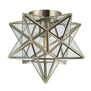 Stella 12" Moravian Star Metal/Clear Glass LED Flush Mount - JONATHAN Y